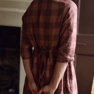 Plaid Midi Dress in Brown